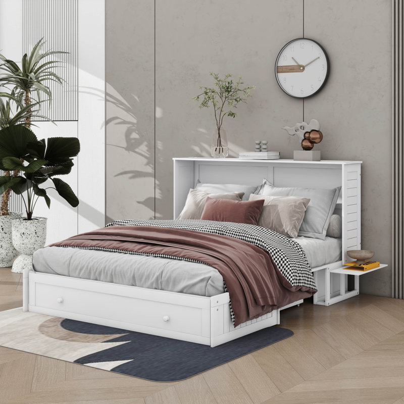 Queen-Size Space-Saving Murphy Bed With Integrated Drawer