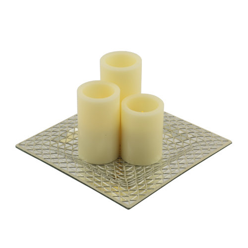 Tiles Tabletop Dish with Candle Included, Silver