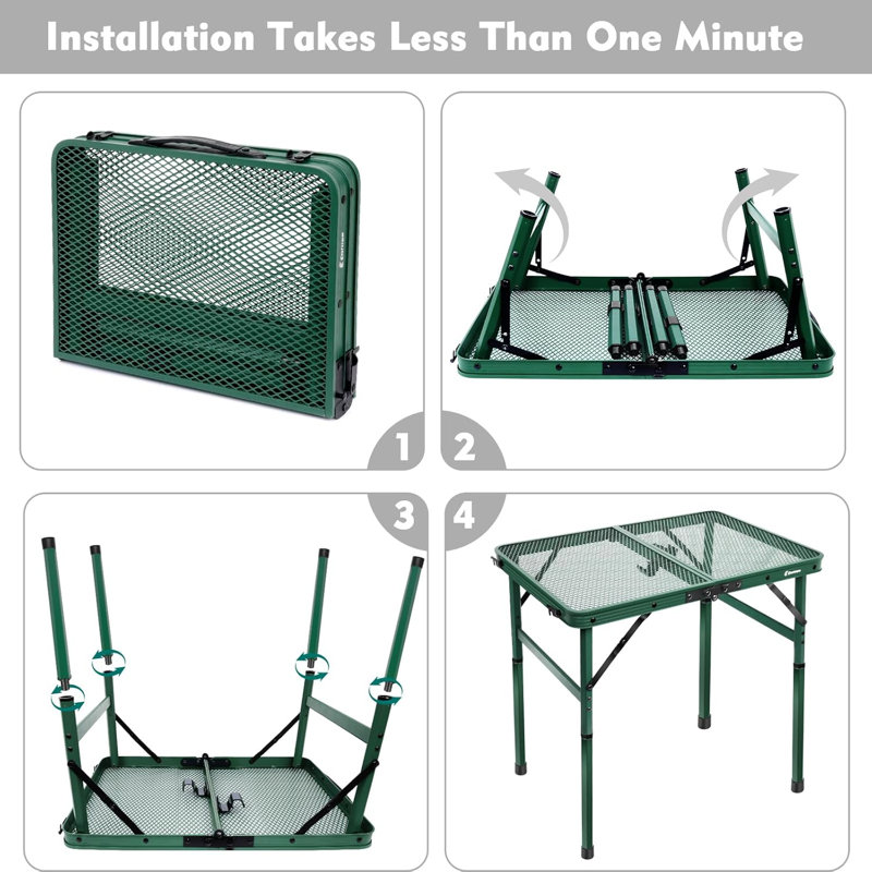 Sriyaan Rectangular Metal Folding Outdoor Picnic Table , in. W in. D, 22.1" H x 23.6" L x 15.8" W, Green