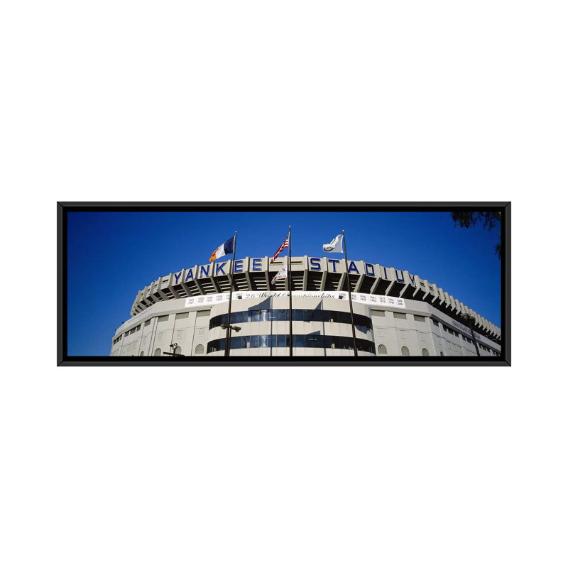 " Flags In Front Of A Stadium, Yankee Stadium, New York City, New York, USA #2 " by Panoramic Images, Black Framed Canvas