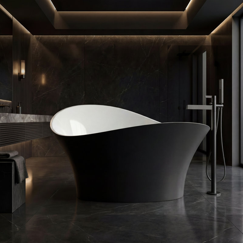 Vivian 68.9'' L Freestanding Soaking Bathtub, Black