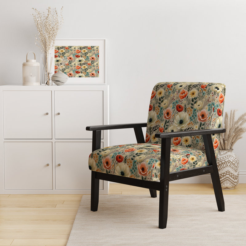Playful Floral Ivory and Blue Delight - Fauteuil rembourré de style campagnard, chaise d'appoint rustique à motif floral