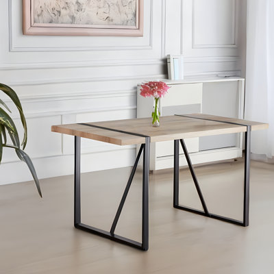 Table de salle à manger de 55 po de style Mid-Century avec pieds en métal teinté et noir, s'adapte à n'importe quel cadre rustique moderne pour le salon en terrasse