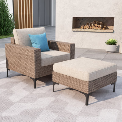 Jahsean 33'' Wide Outdoor Wicker Patio Sofa with Cushions