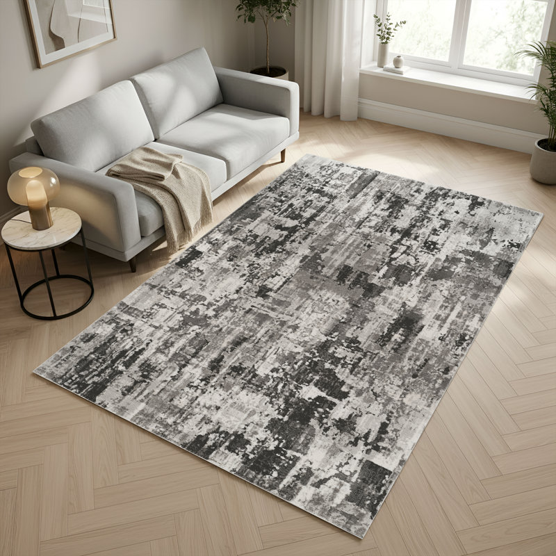 Andrew Gray & Ivory Abstract High-Low Modern Rug, 8'9" x 11'10", Gray/Ivory