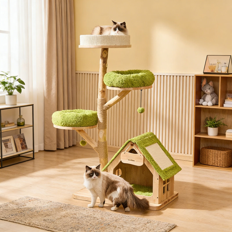 Simple Solid Wood Green Cat Climbing Frame