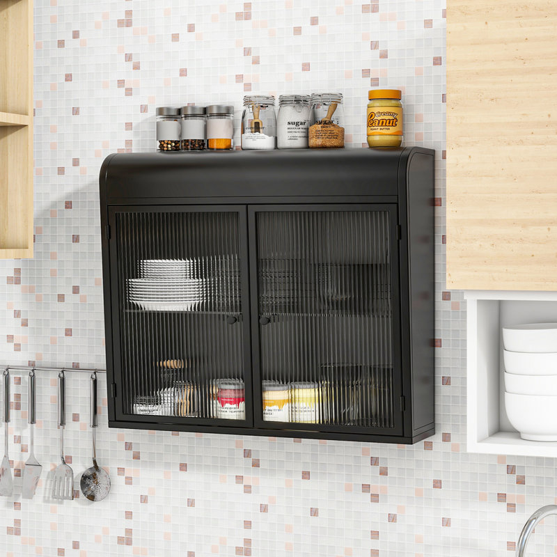 2-Door Wall-Mounted Metal Storage Cabinet, Black