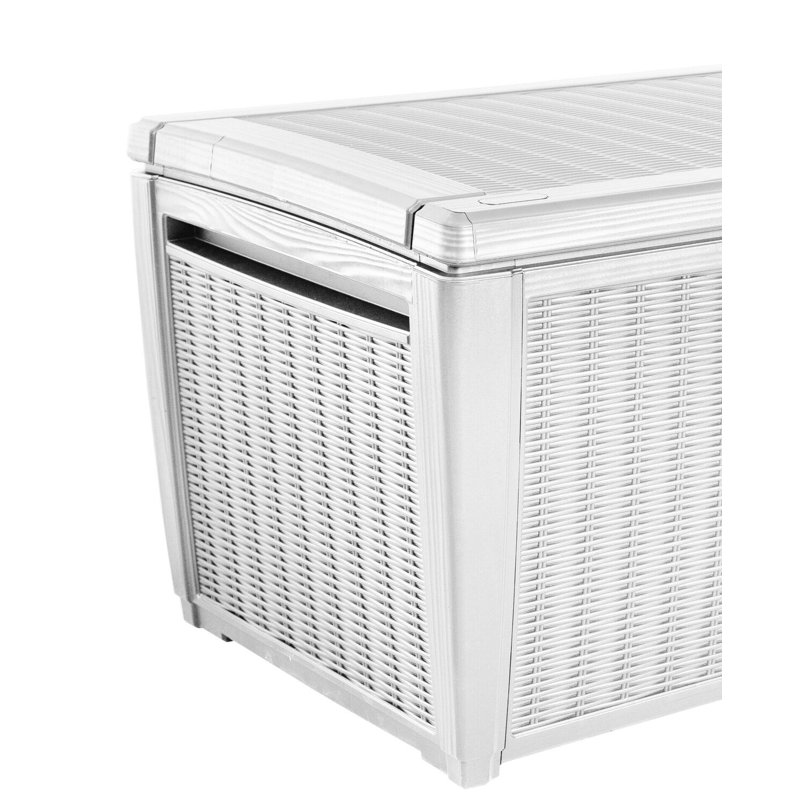 White Large Resin Wicker Lockable Deck Box