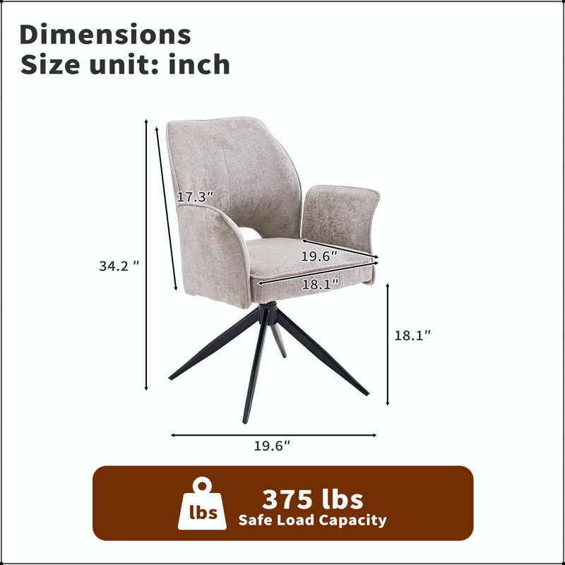 Chaise de salle à manger rotative à 360 degrés en tissu avec pieds en X - ensemble de 2, Gris, Gris