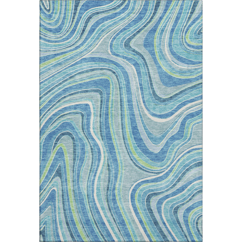 Premium Machine Washable Prisco Blue Rug, Rectangle 10' x 14'