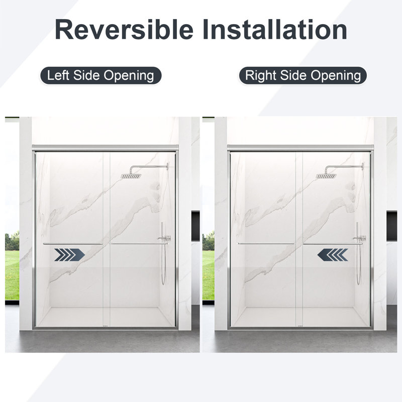 44"-48"W*72" H Semi-Frameless Double Sliding Shower Door, Bypass Shower Door, 1/4" (6Mm) Thick SGCC Tempered Glass Door