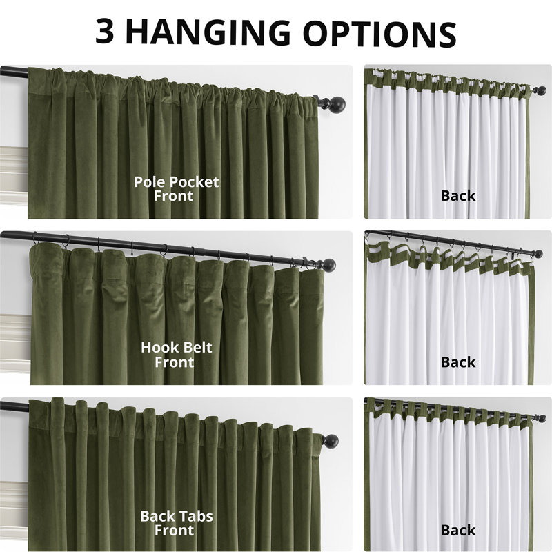 Olivia Velvet Blackout Curtain (1 Panel), Hunter Green, 50" W x 96" L