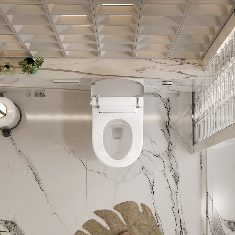 Toilette intelligente suspendue au mur Elegnet, toilette intelligente allongée, siège de bidet intégré, chasse d'eau automatique, couvercle à ouverture / fermeture automatique, siège chauffant, eau chaude / sécheuse, blanc
