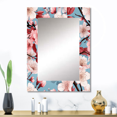 Aneeya Cherry Blossom Bliss - miroir mural décoratif oriental, oriental, miroir floral, impression d'art en métal