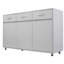 Buffet gris avec 3 portes et glissières en métal pour faciliter la manipulation de la table d'appoint grise et 2 tablettes