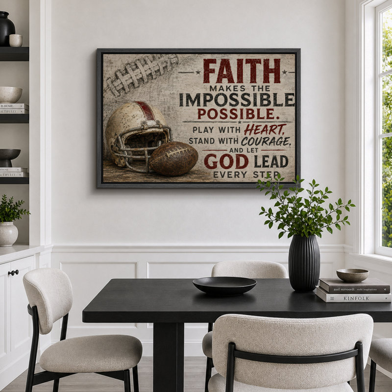 Christian Faith Football, H 24 po x l 36 po x P 1,5 po, Cadre noir