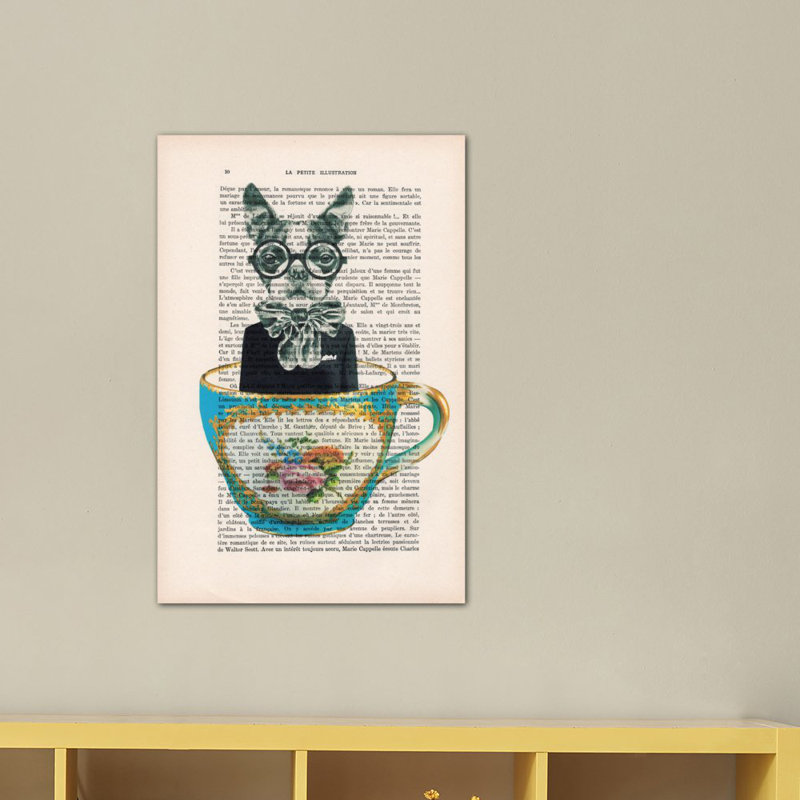 «Vintage Paper Series: Dog in a Cup», impression sur toile, H 26 po x l 18 po x P 1,5 po, Toile tendue, Pas de tapis