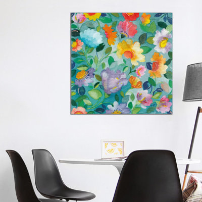 Turquoise Flowers - Wrapped Canvas Painting
