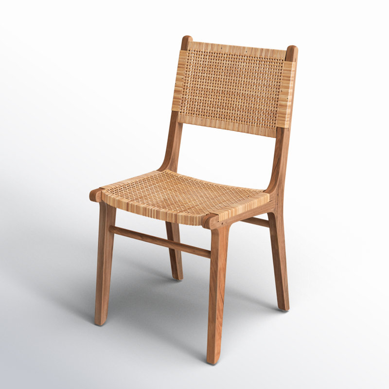 Emo Natural Finish Teak And Natural Woven Rattan High Back Dining Side Chair