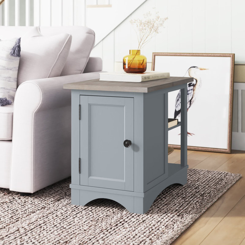 Table d'appoint Bankhead avec prises intégrées et ports USB, Dessus naturel patiné / base colombe