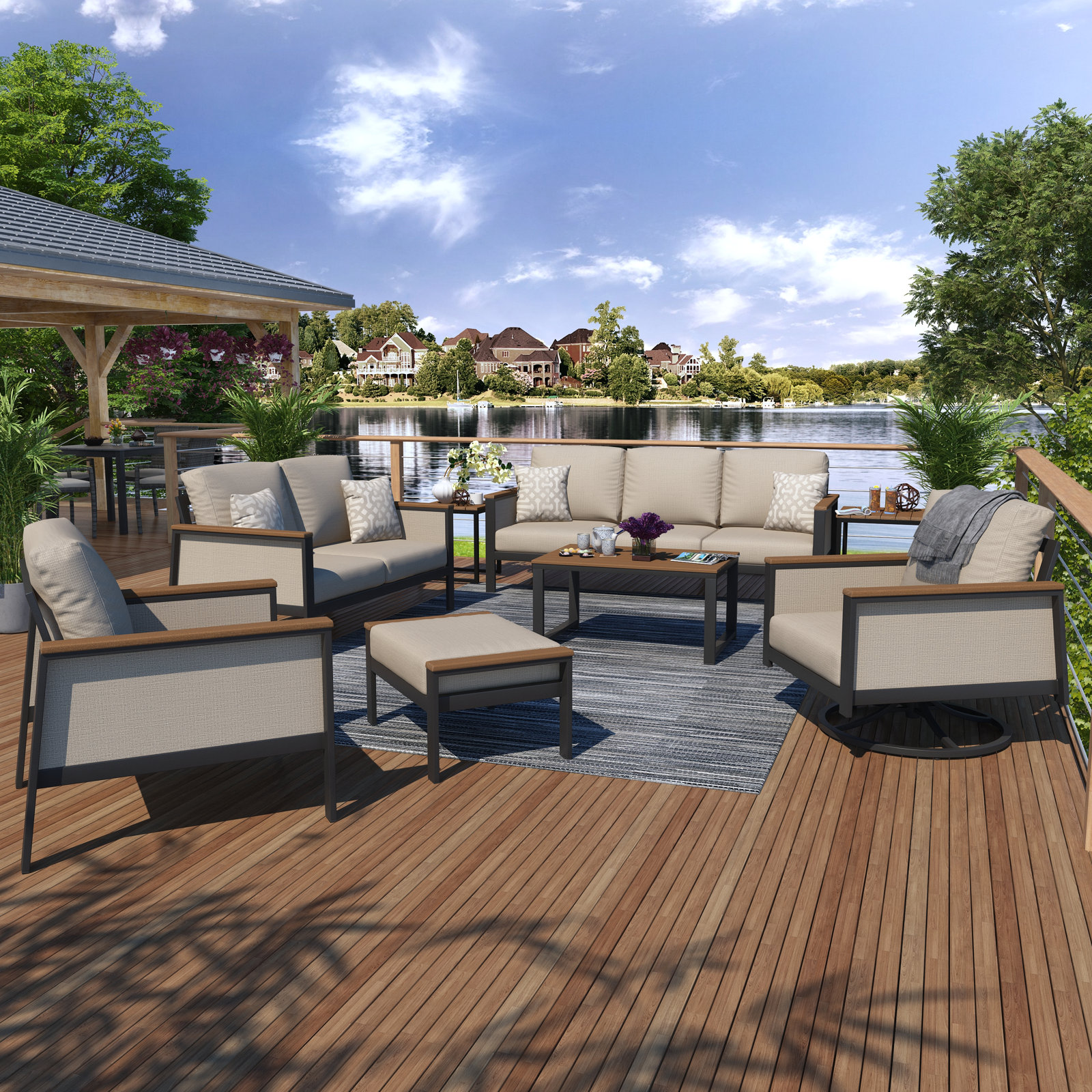 Townsend 8-Person Patio Seating Group, Cast Silver