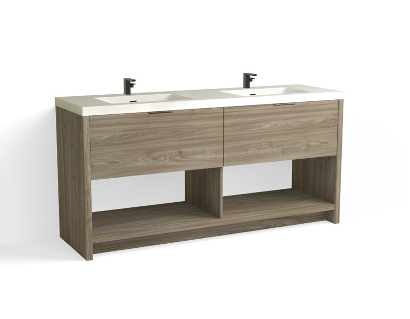 Vista 72" W Freestanding Double Bathroom Vanity, White Gloss, Nocino/Satin Nickel, Single-Hole