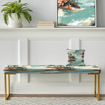 Coastal Vision - motif tropical - banc rembourré doré