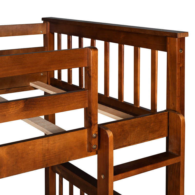 Lit superposé Twintwin en bois massif avec échelles et rangement en noyer - Mobilier de chambre à coucher de qualité pour la maison