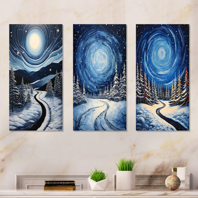 Ensemble de 3 décorations murales Frosty Pathway Road Into Winter Embrace I - Road