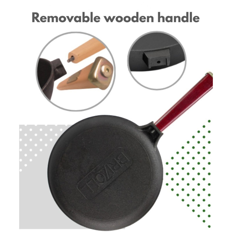 BRIZOLL 9.5" Seasoned Cast Iron Non-Stick Crepe Pan with Burgundy Handle