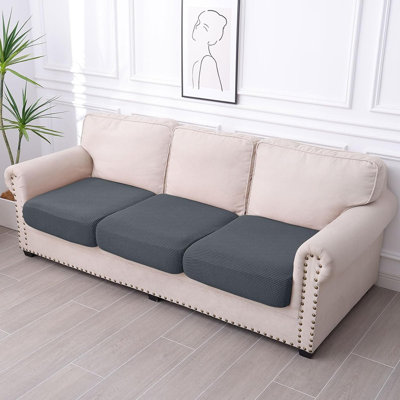Waterproof Sofa Cushion Covers – Grey – 3-Piece, Soft Thick Stretch Jacquard, Non-Slip With Elastic Bottom, Pet-Friendly Furniture Protector