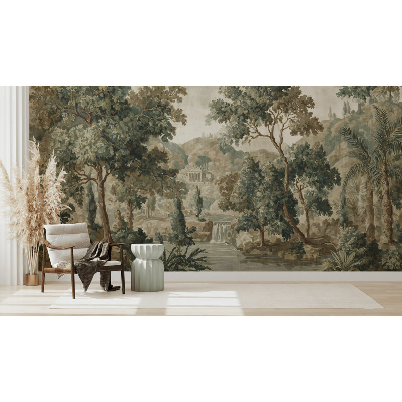 Neoclassical Landscape Wallpaper Vintage Trees Scenic Wall Mural, 96" L x 120" W
