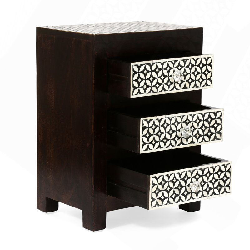Wooden 3 Drawer Bone Fitted Nightstand
