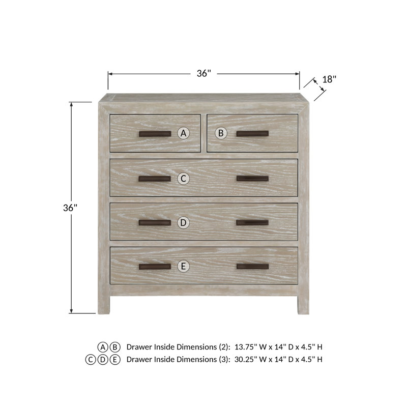 36 " W 5 - Drawer Dresser, Gray Oak