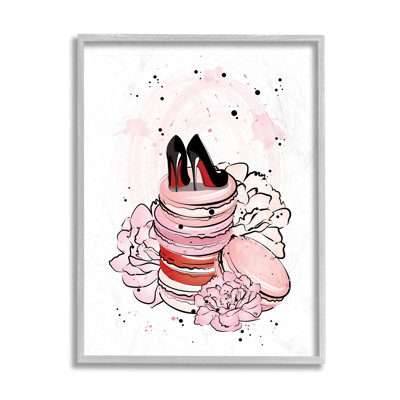 «Glam Red Bottom Heels on Pink Macarons» par Martina Pavlova - impression d'art graphique