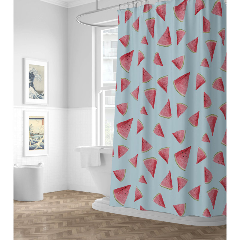 Summer Lemon Ultra-Thin Lightweight Shower Curtain, Cloud Blue/Red Geometric