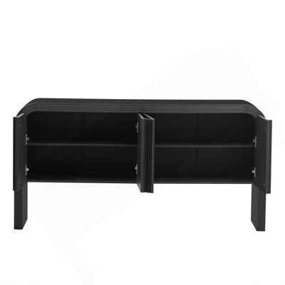 Console de 63 pouces à motif de vagues avec 4 portes et tablette réglable, table de canapé courbée derrière le canapé, table d'entrée rustique étroite pour le salon, le vestibule et le couloir