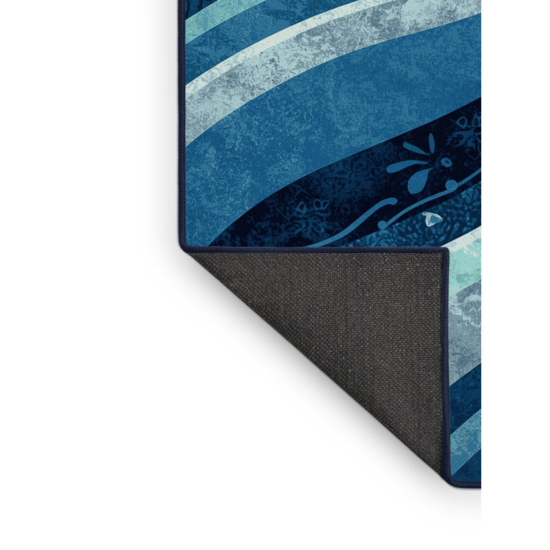 Tapis bleu marine doux et moelleux à motif abstrait Alien, 8 x 12