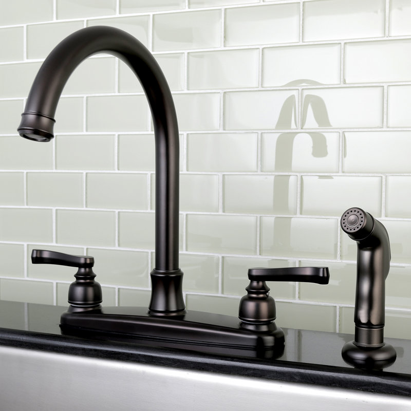 Kingston Brass Royale Two-Handle 4-Hole 8" Centerset Kitchen Faucet with Side Sprayer, Oil Rubbed Bronze
