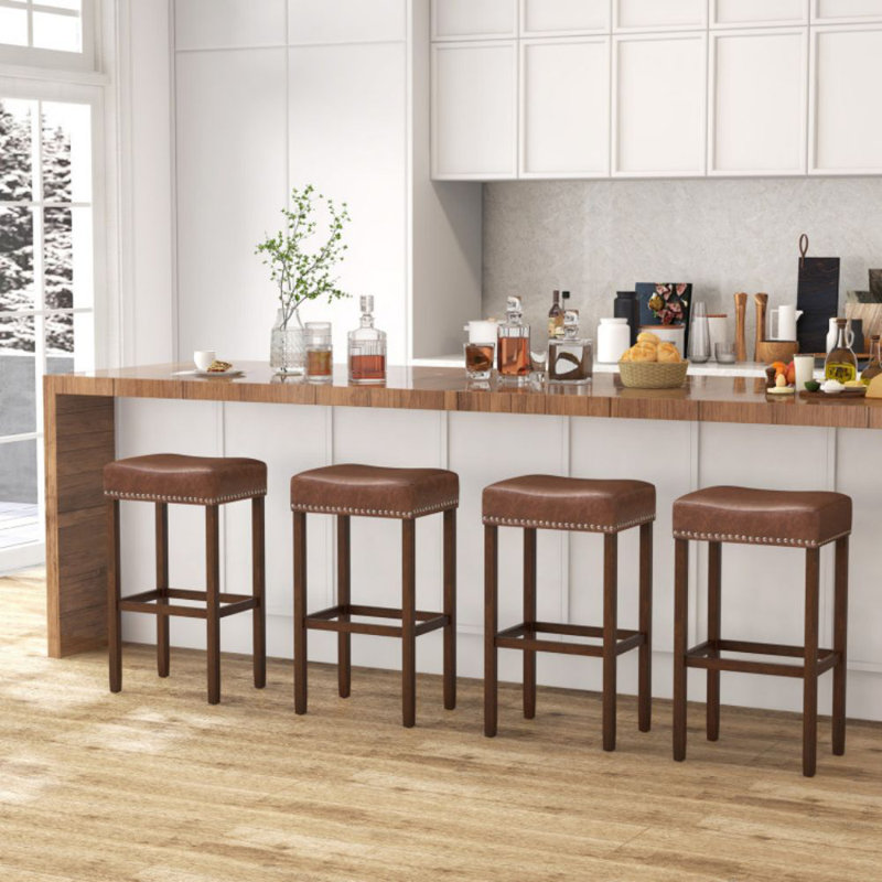Upholstered Bar Stools Set Of 2 With Footrests For Counter, Brown