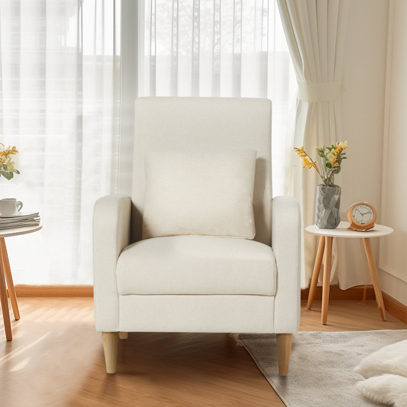 Aurelio Mid-Century Upholstered Accent Chair with Wooden Legs & Back Pillow, Beige 