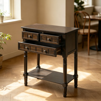 Narrow Console Table, Slim Sofa Table with Three Storage Drawers and Bottom Shelf (Brown)