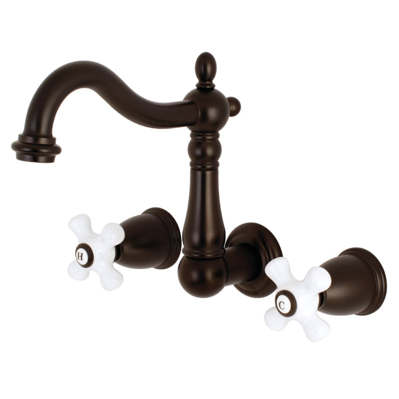 Kingston Brass Heritage Two-Handle 3-Hole Wall Mount Bathroom Faucet, Oil Rubbed Bronze