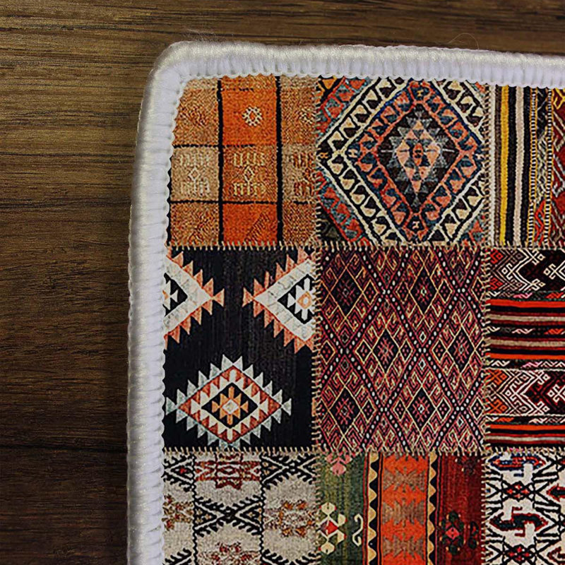 Tapis rouge / orange / brun en polyester tissé à la machine Ivana, Rectangle 5 pi 11 po x 9 pi 2 po