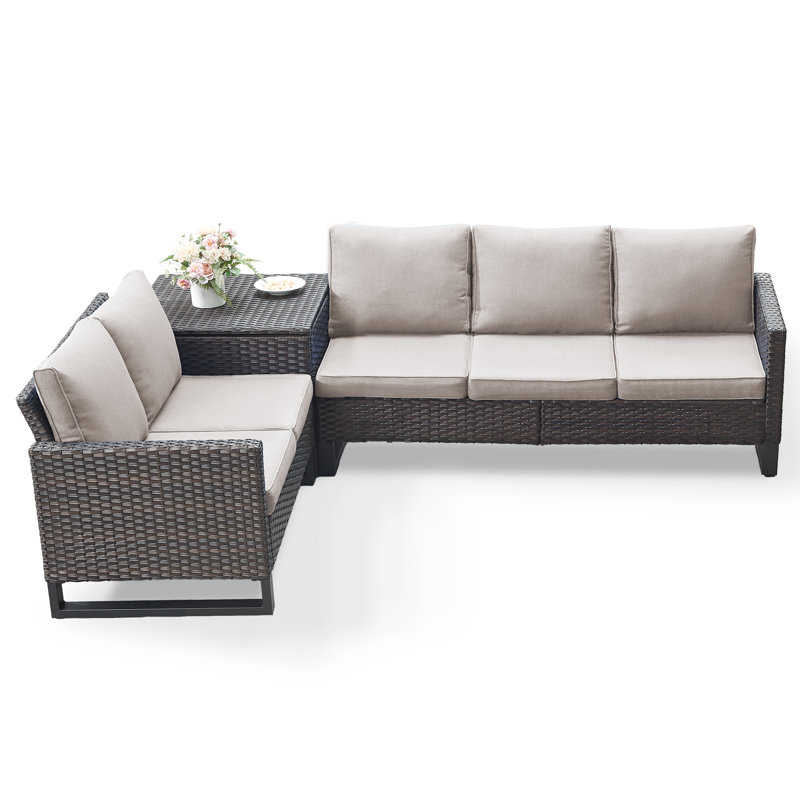 Ingvald 5 Person All-Weather Wicker Outdoor Patio Sofa Set With Cushions, Beige