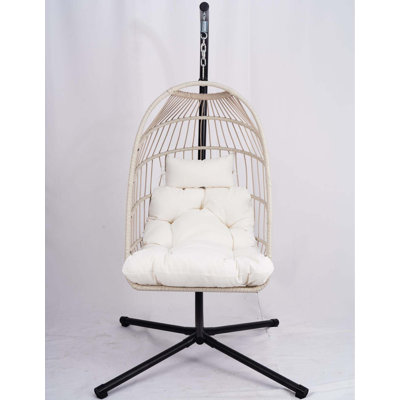 Outdoor Egg Hanging Chair with Stand, Patio Wicker Swing Egg Chair Indoor Swinging Chair Outdoor Hammock Egg Chair Off-white