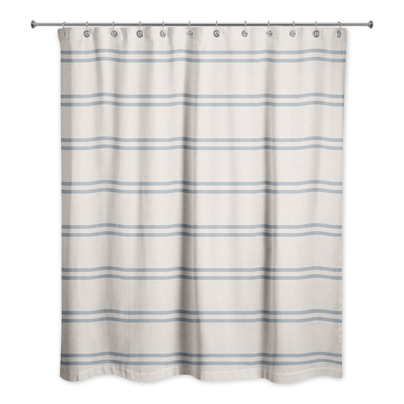 Rideau de douche rayé simple, Bleu / rosé