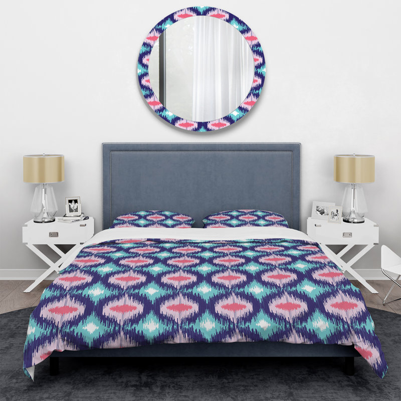 Ikat Ogee mauve - ensemble de housse de couette abstrait - microfibre de polyester
