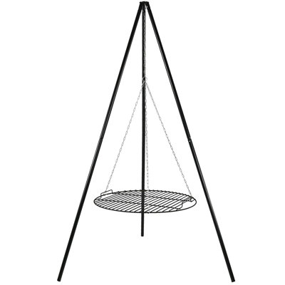 Black Round Tripod Fire Pit Cooking Grill System