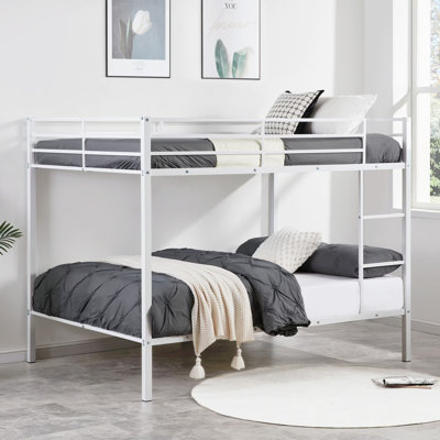 Full Over Full Low Profile Metal Bunk Bed with Ladder, Heavy Duty Bunk Bed Frame for Kids, No Box Spring Needed, Space-Saving Design for Small Rooms by Latitude Run